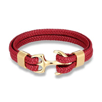 Nautical Anchor Leather Bracelet | Stylish Men's Jewellery-Red-GOLD-19CM-State of Style
