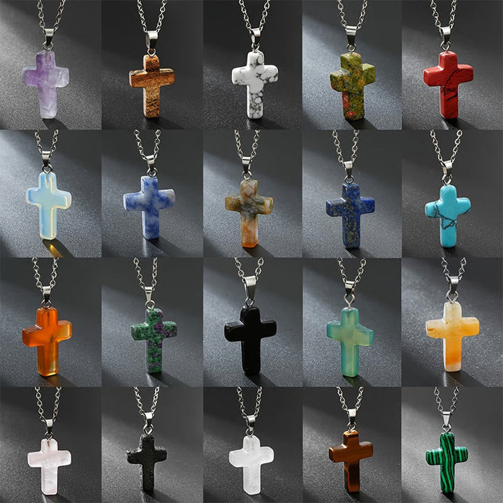 Necklace with Cross of Natural Gemstones - Seraphina-Amethyst-State of Style