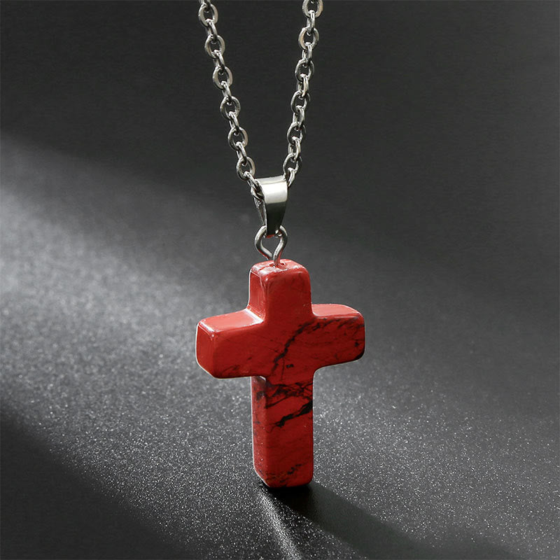 Necklace with Cross of Natural Gemstones - Seraphina-Red Jasper-State of Style