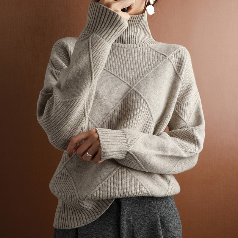 Neeltje's Sweater – Classic Turtleneck Sweater for Women-Khaki-S-State of Style