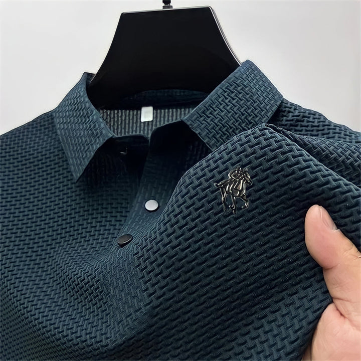 No-Iron Slim Fit Polo Shirt | Textured-Deep Blue-Small-State of Style