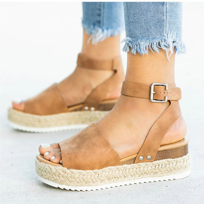 Nora - Orthopedische Sleehak Sandalen Lichtbruin-Beige-35-State of Style