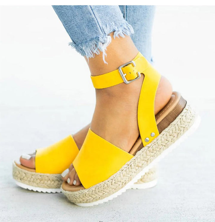 Nora - Orthopedische Sleehak Sandalen Lichtbruin-Geel-35-State of Style