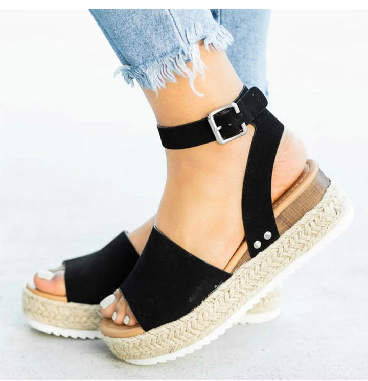 Nora - Orthopedische Sleehak Sandalen Lichtbruin-Zwart-35-State of Style