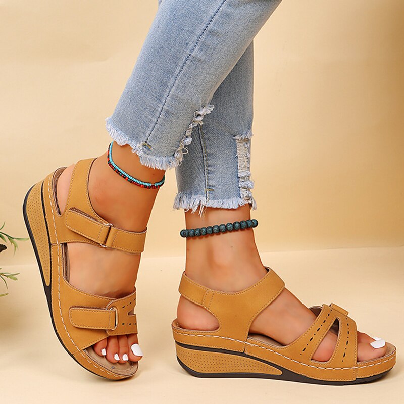 Olga Orthopaedic Sandals | Supportive & Stylish Summer Footwear-Brown-Yellow-4.5-State of Style