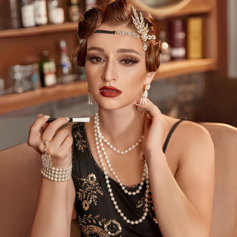 Olive 1920s Accessory Set – Vintage Gatsby-Inspired Elegance-Gold-State of Style