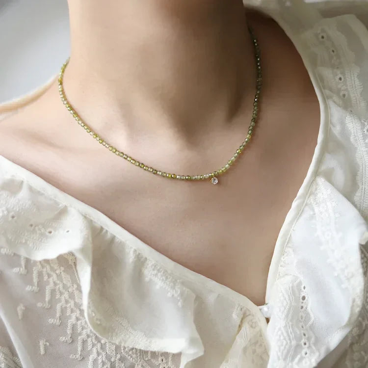 Olive Green Zirconia Necklace - Celeste-Without Zirconia-State of Style