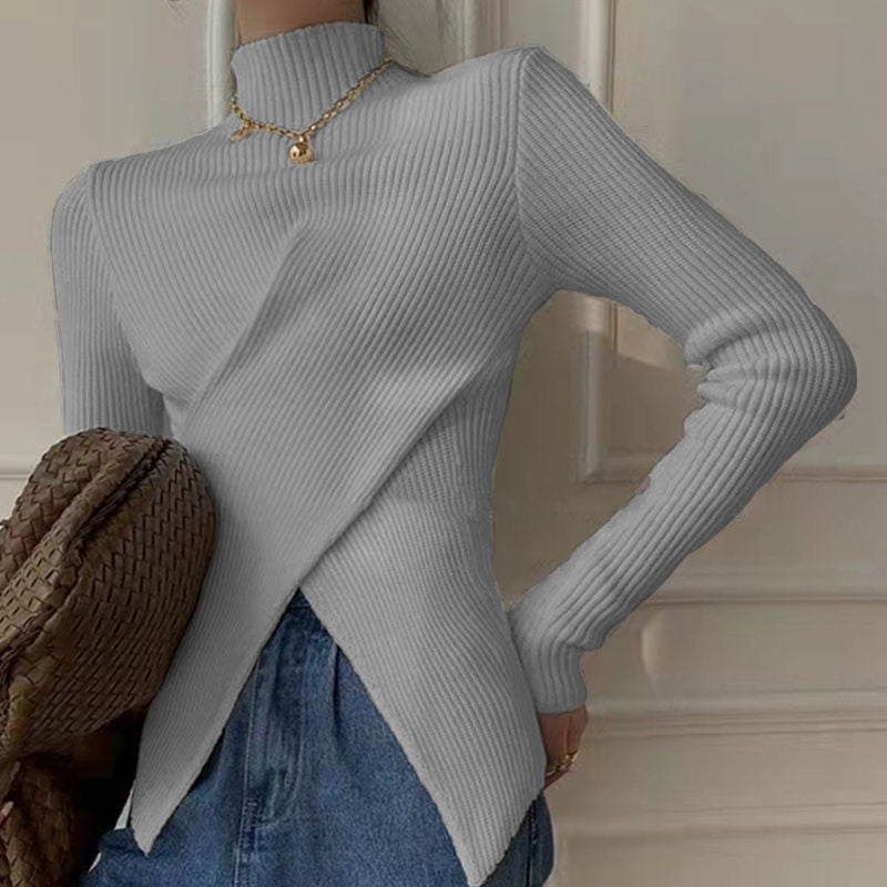 Ollies Sweater – Women's Turtleneck Sweater with a Flattering Fit-Grey-One Size-State of Style