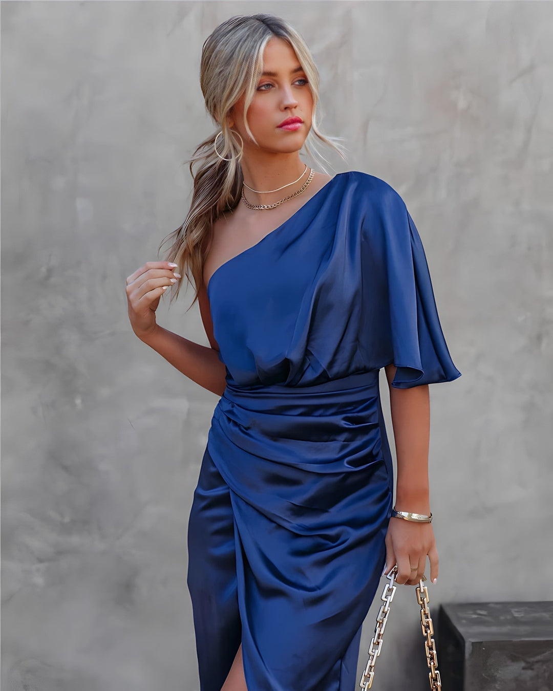 One-Shoulder Cocktail Dress - Valeria-Blue-S-State of Style