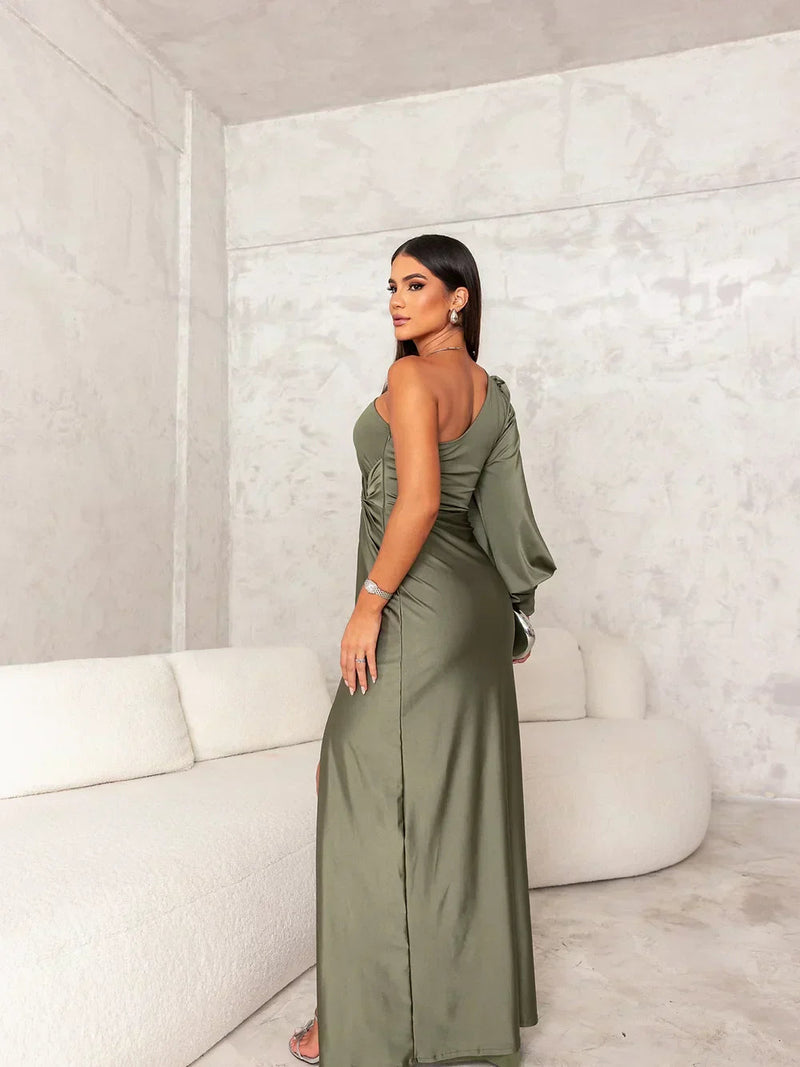 One-Shoulder Evening Dress for a Refined Look - Ravina-Green-S-State of Style