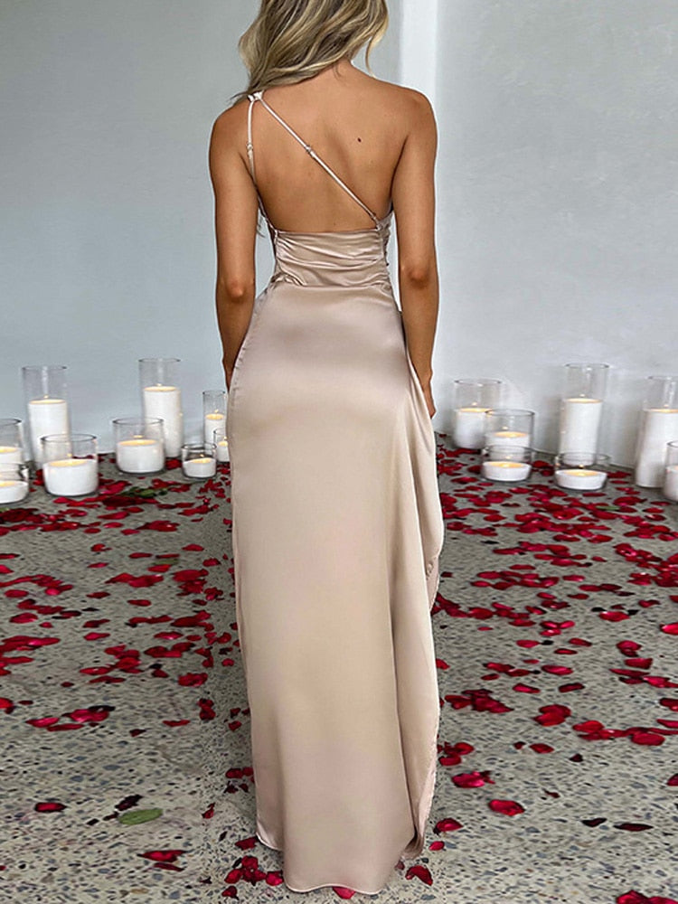 One Shoulder Satin Dress - VelvetGlam-Pink-S-State of Style
