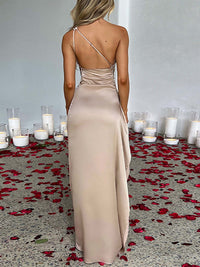 One Shoulder Satin Dress - VelvetGlam-Pink-S-State of Style