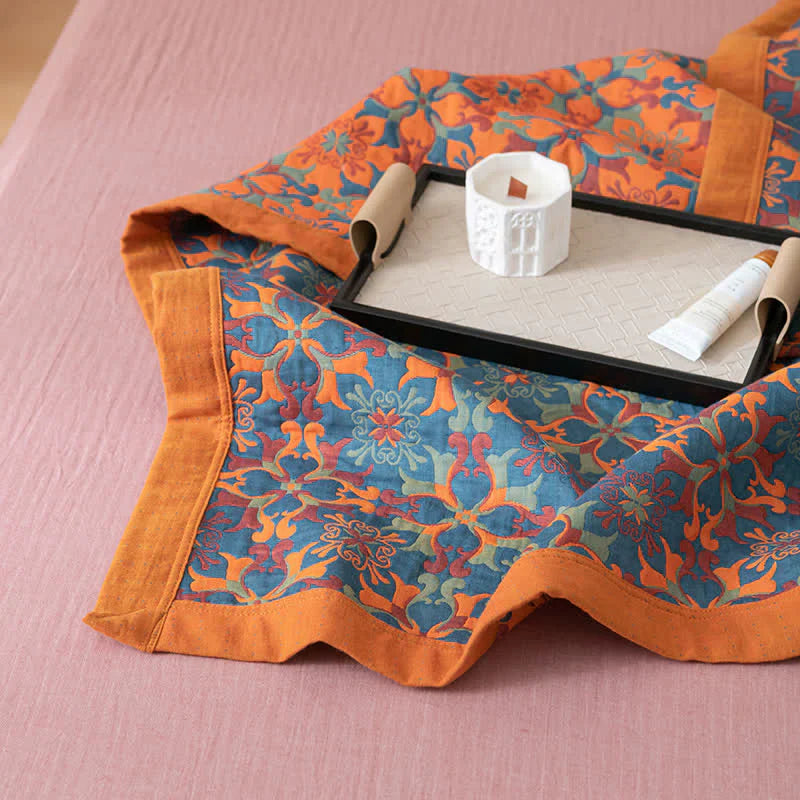 Orange & Blue Pattern Six-Layer Cotton Quilt - TerraLoom-Duvet-150x240cm-State of Style