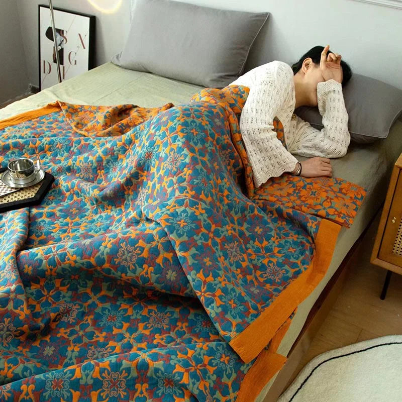 Orange & Blue Pattern Six-Layer Cotton Quilt - TerraLoom-Duvet-150x240cm-State of Style
