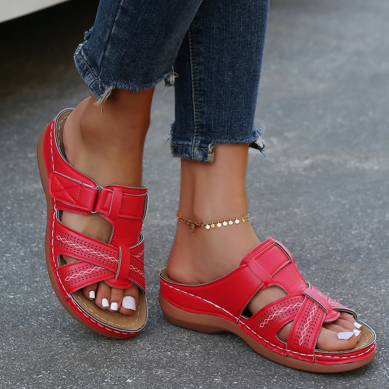 Orthopaedic Leather Ladies Sandal with Open Toe - Solara-Red-3.0-State of Style