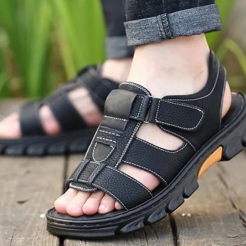 Orthopaedic Leather Men's Sandals – Thijs-Black-6-State of Style