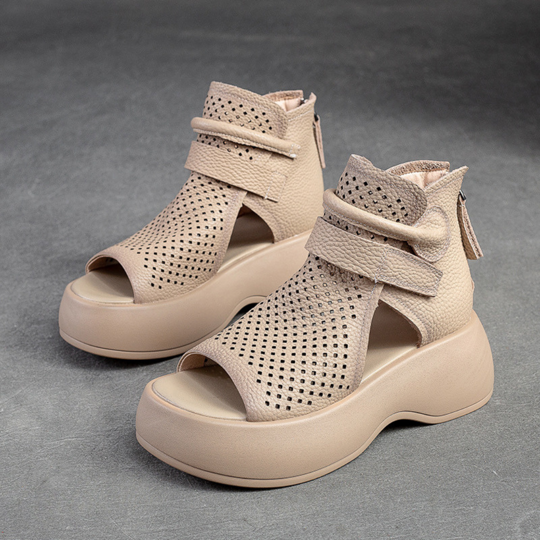 Orthopaedic leather sandals for women with shock-absorbing sole – Meike-Beige-2.5-State of Style