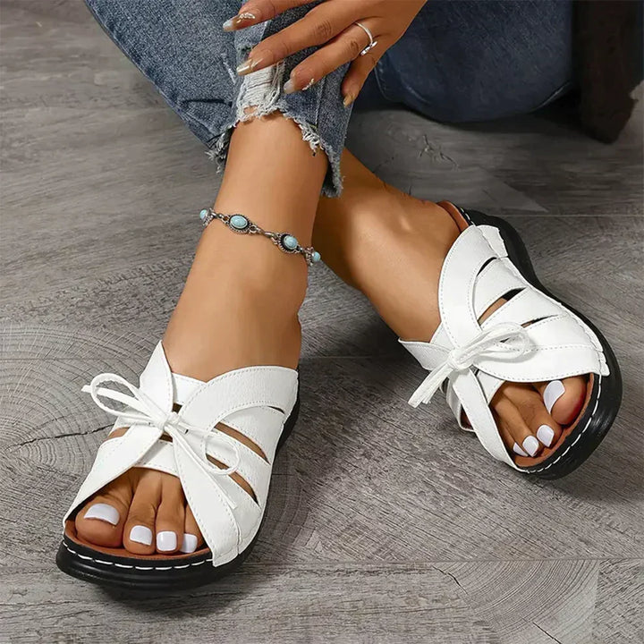 Orthopaedic Wedge Sandals with Arched Knot – Mirella-Red-3-State of Style
