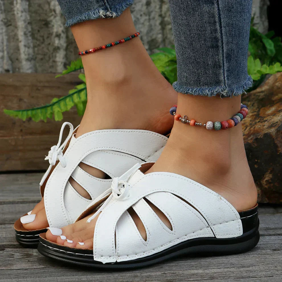 Orthopaedic Wedge Sandals with Arched Knot – Mirella-White-3-State of Style