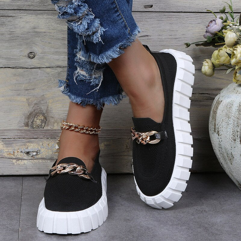 Orthopaedic Women's Sports Shoes with Platform Sole - Mira-Black White-5-State of Style