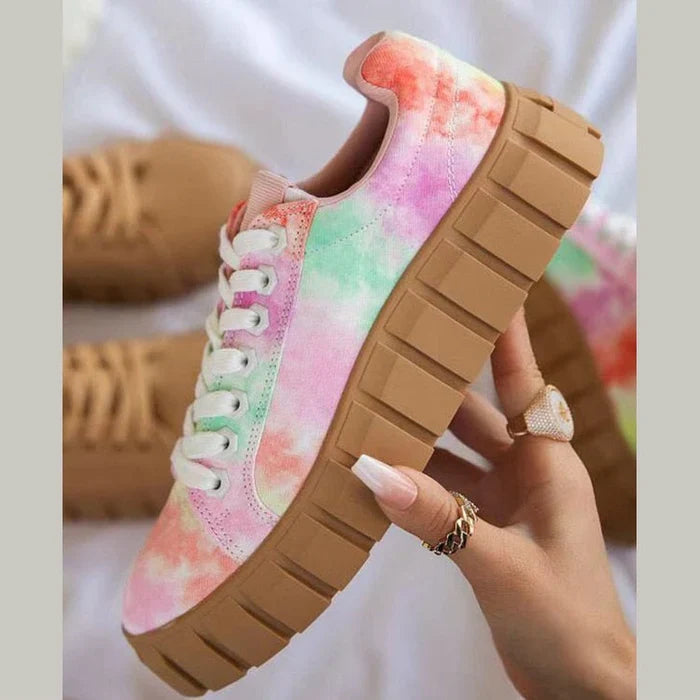 Orthopaedic Women's Sports Shoes with Platform Sole - Mira-Floral-5-State of Style