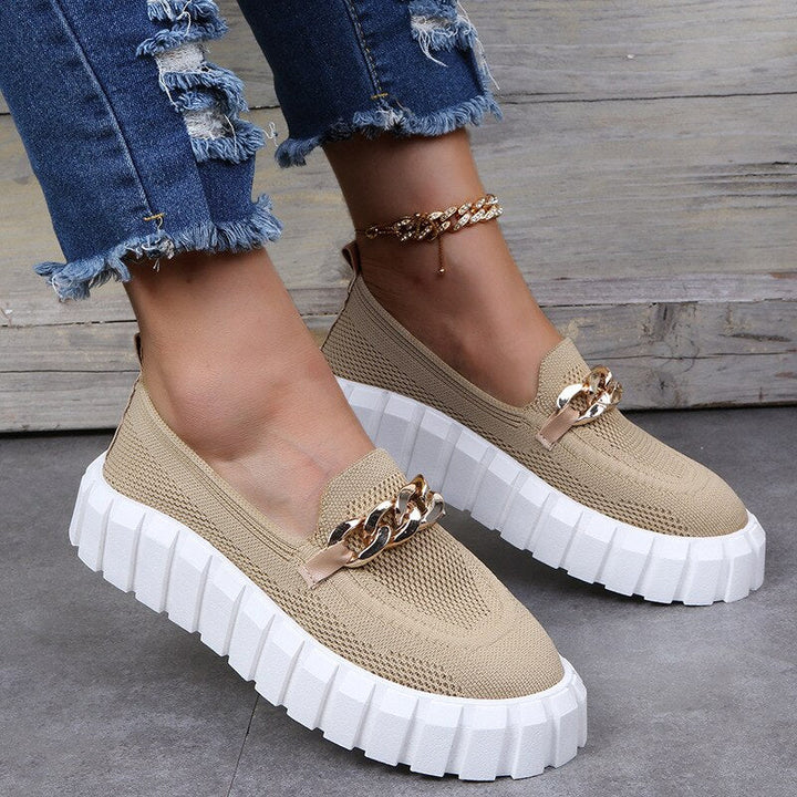 Orthopaedic Women's Sports Shoes with Platform Sole - Mira-Khaki White-5-State of Style