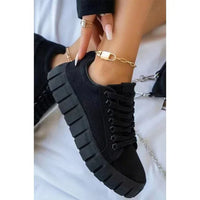 Orthopaedic Women's Sports Shoes with Platform Sole - Mira-Plain Black-5-State of Style