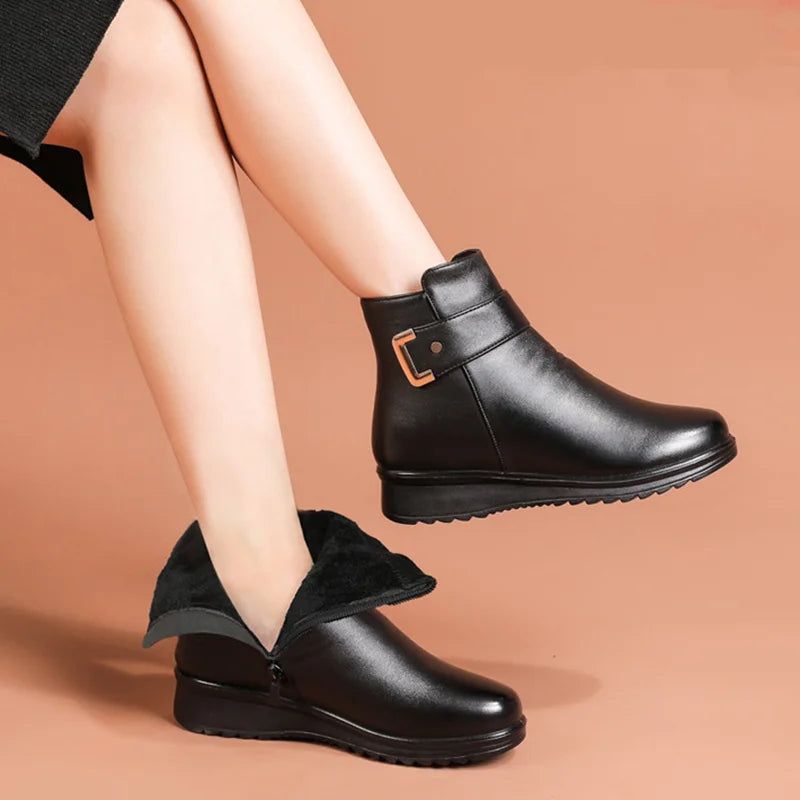Orthopedic Leather Women's Boots - Ella-Black (Black Lining)-4.5-State of Style