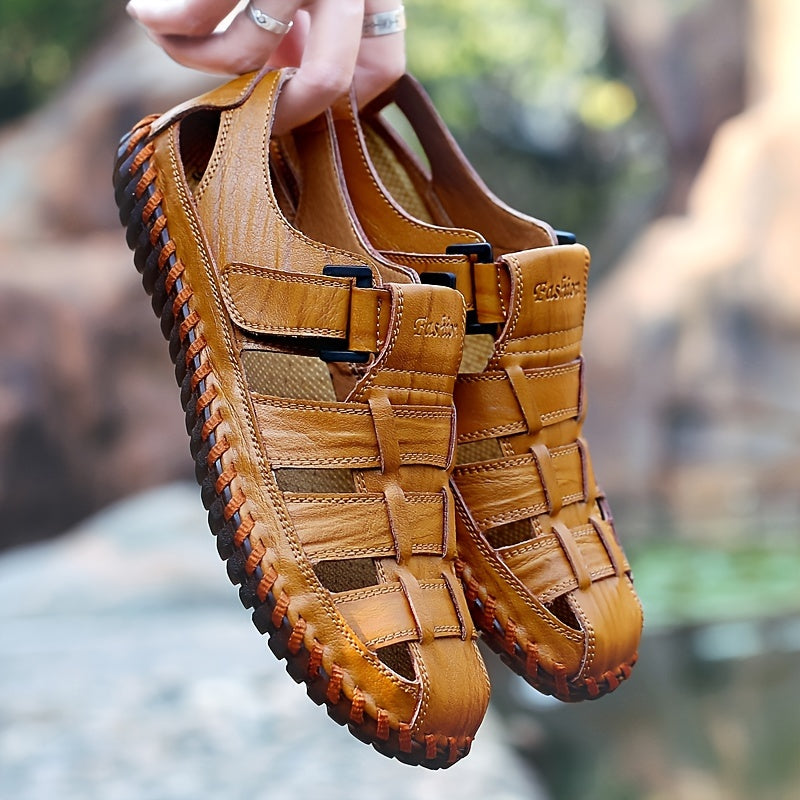 Orthopedische Bruin Geflochtener herensandaal - Lukas-Geel-CN38(EU38.5)-State of Style