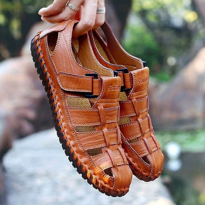 Orthopedische Bruin Geflochtener herensandaal - Lukas-Geel-CN38(EU38.5)-State of Style