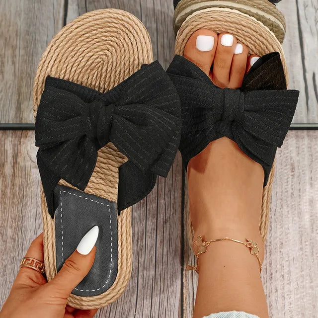 Orthopedische Stro Sandalen met Zwarte Strik - Emma-37-State of Style