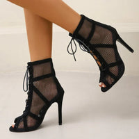 Orthopedische Zwarte Mesh Vetersandalen - Laura-36-State of Style
