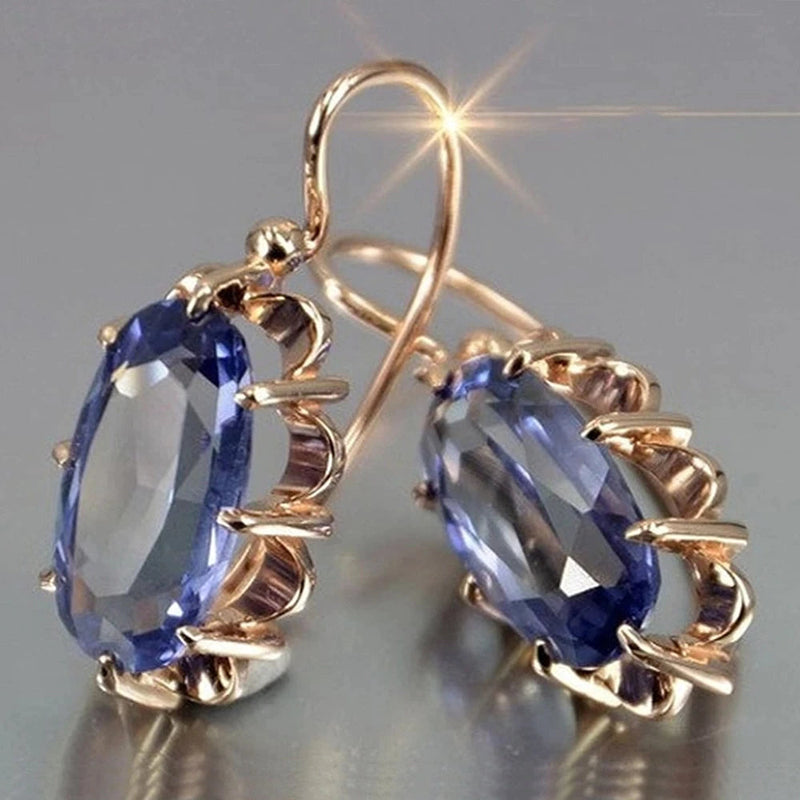 Oval Zirconia Gold Earrings - Lina-State of Style
