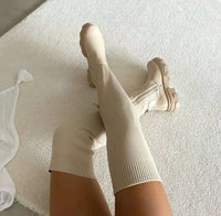 Over-the-knee Sock Boots - Luna-Beige-3.5-State of Style