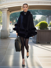 Oversized Furry Cape Jas for Women - Fiona-Black-S-State of Style
