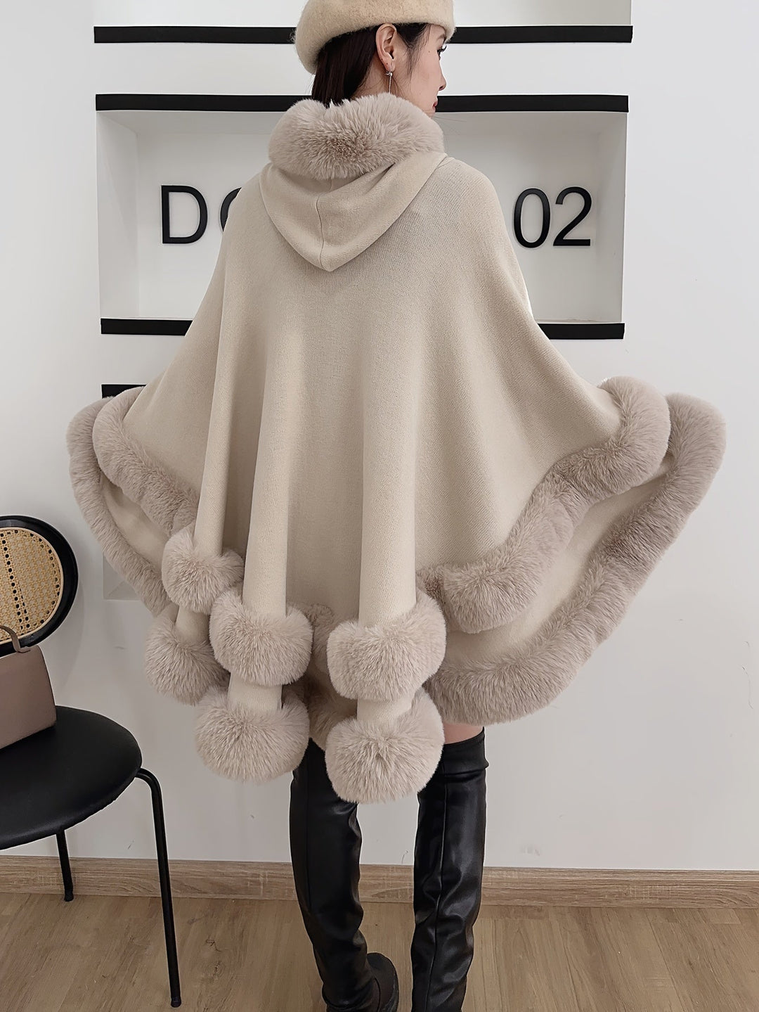 Oversized Furry Cape Jas for Women - Fiona-Bordeaux red-S-State of Style