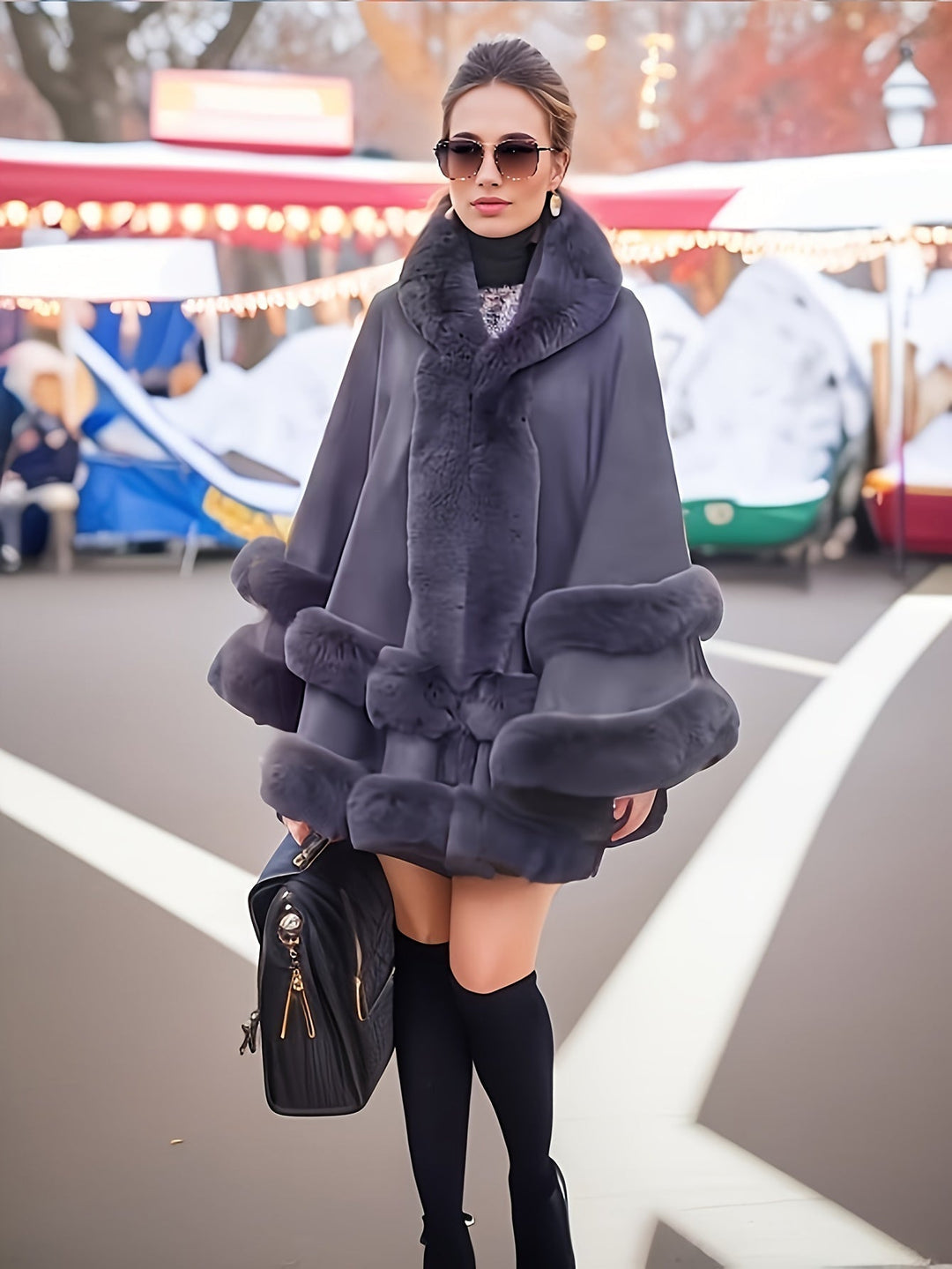 Oversized Furry Cape Jas for Women - Fiona-Bordeaux red-S-State of Style