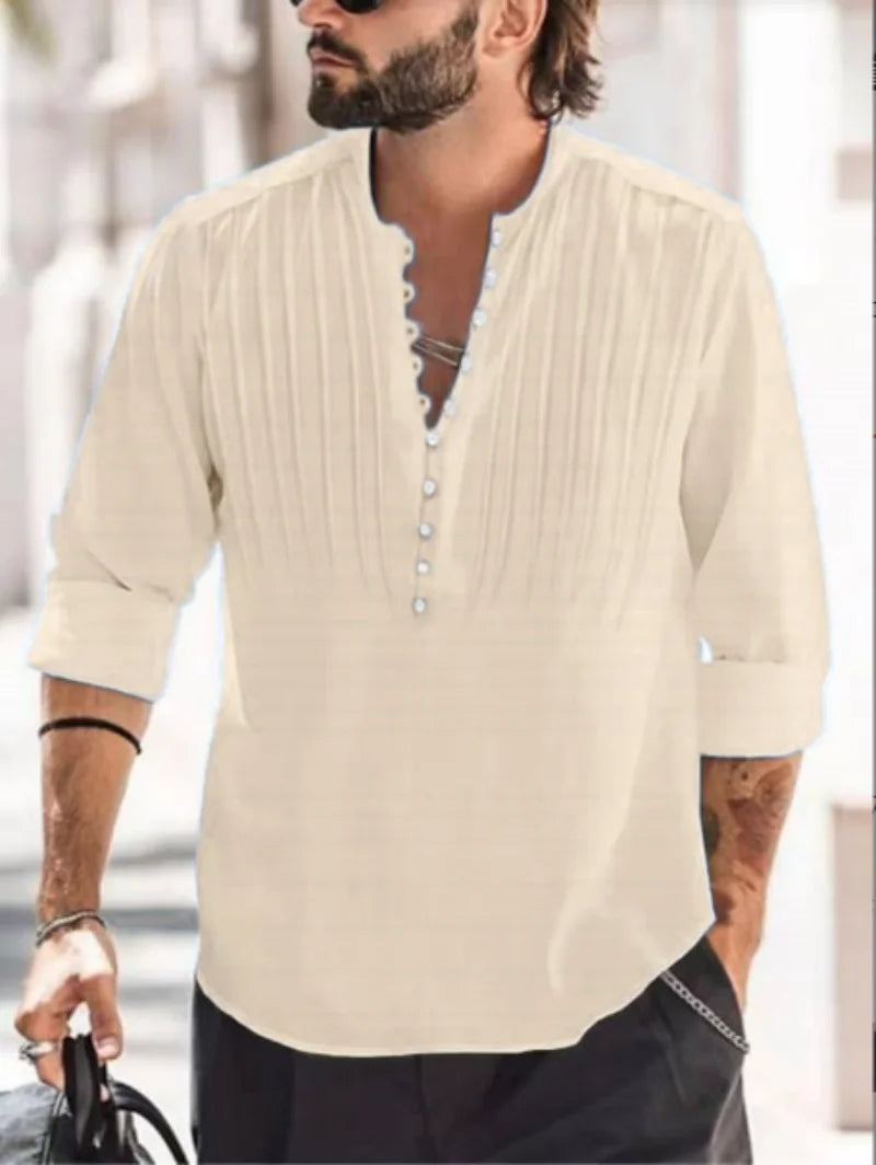 Oversized Linen Button-Up Shirt-Khaki-2XL-State of Style