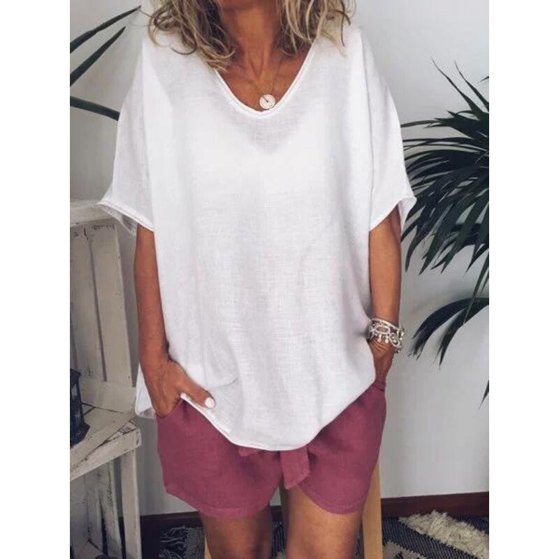 Oversized linen women's T-shirt – Elin-Black-S-State of Style