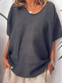 Oversized linen women's T-shirt – Elin-Black-S-State of Style