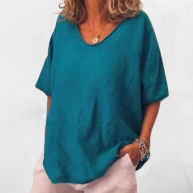 Oversized linen women's T-shirt – Elin-Black-S-State of Style