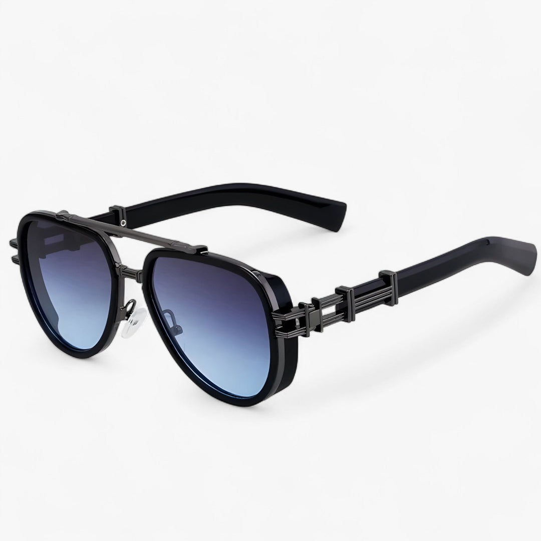 Oversized steampunk sunglasses with polarized lenses – Arclight-Black Grey Blue-State of Style