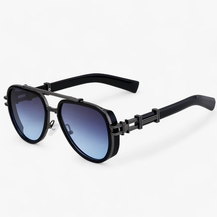Oversized steampunk sunglasses with polarized lenses – Arclight-Black Grey Blue-State of Style