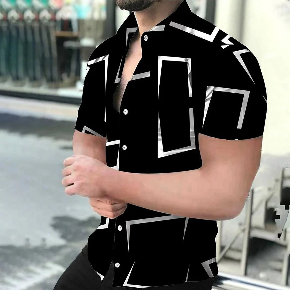 Oversized Striped Hawaiian Summer Shirt – Casual & Floral-Black & White-2XL-State of Style