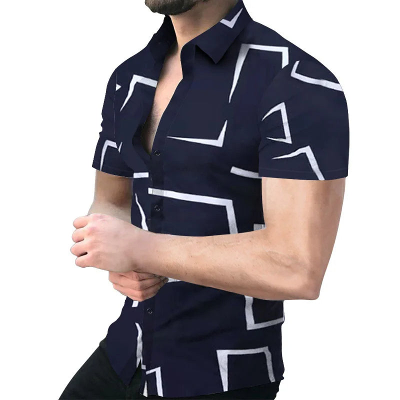 Oversized Striped Hawaiian Summer Shirt – Casual & Floral-Blue & White-2XL-State of Style
