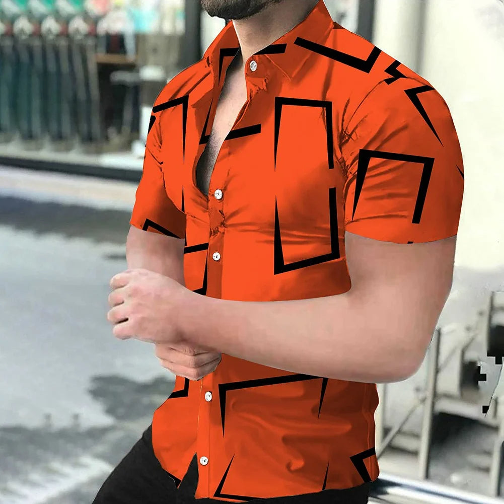 Oversized Striped Hawaiian Summer Shirt – Casual & Floral-Orange & Black-2XL-State of Style