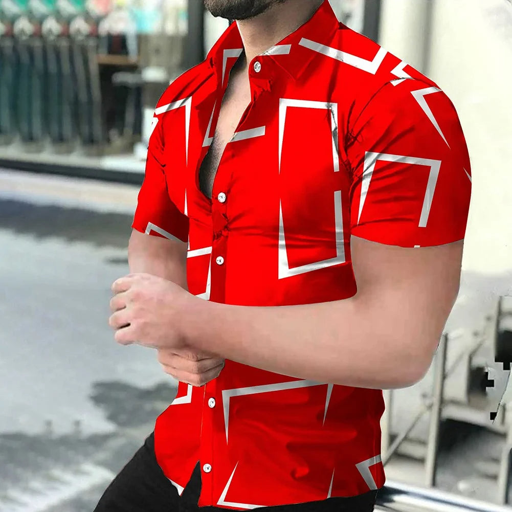 Oversized Striped Hawaiian Summer Shirt – Casual & Floral-Red & White-2XL-State of Style