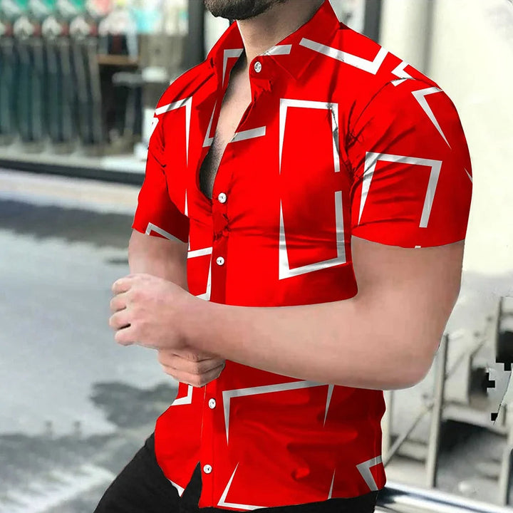 Oversized Striped Hawaiian Summer Shirt – Casual & Floral-Red & White-2XL-State of Style