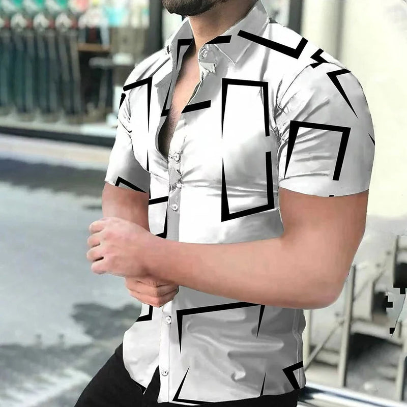 Oversized Striped Hawaiian Summer Shirt – Casual & Floral-White & Black-2XL-State of Style