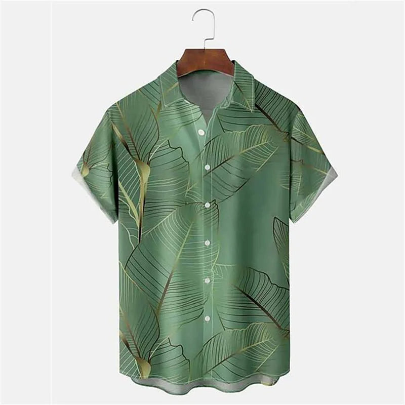 Oversized Top with Spring or Summer Island Print-Green A-2XL-State of Style